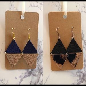 Diamond shaped two-tone faux leather earrings